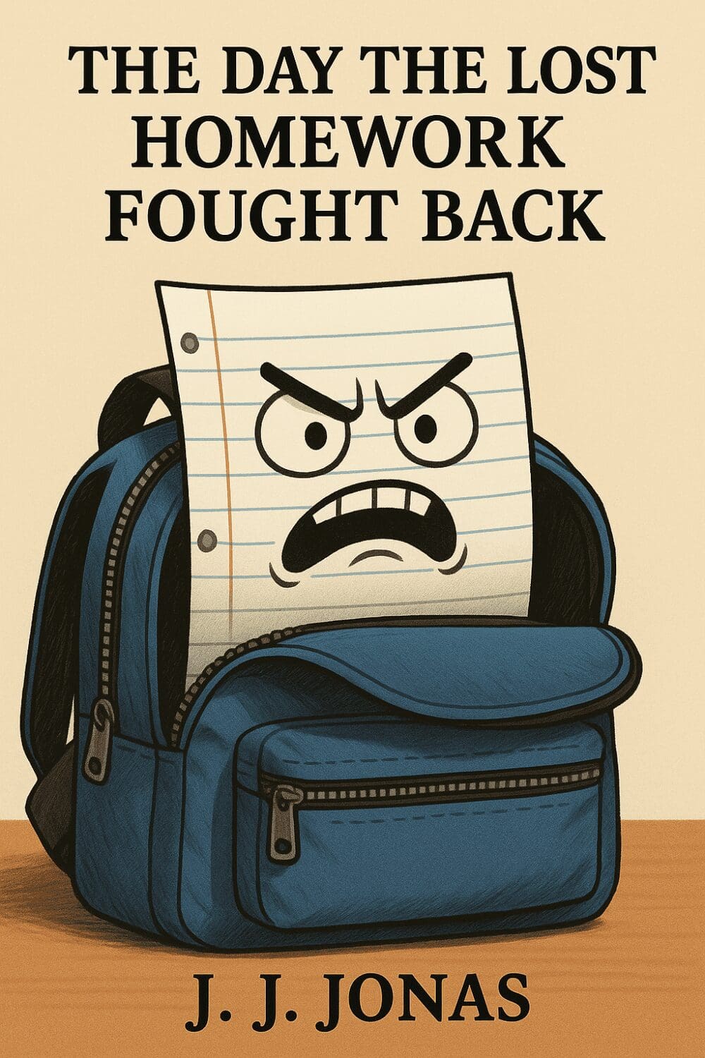 Angry paper in backpack illustration, book cover.