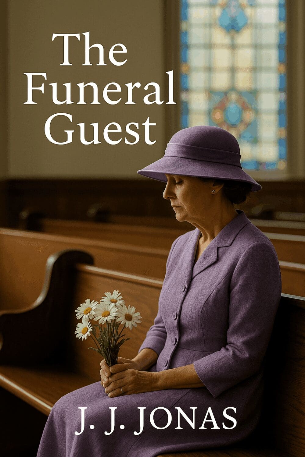 Woman in purple sitting with flowers.