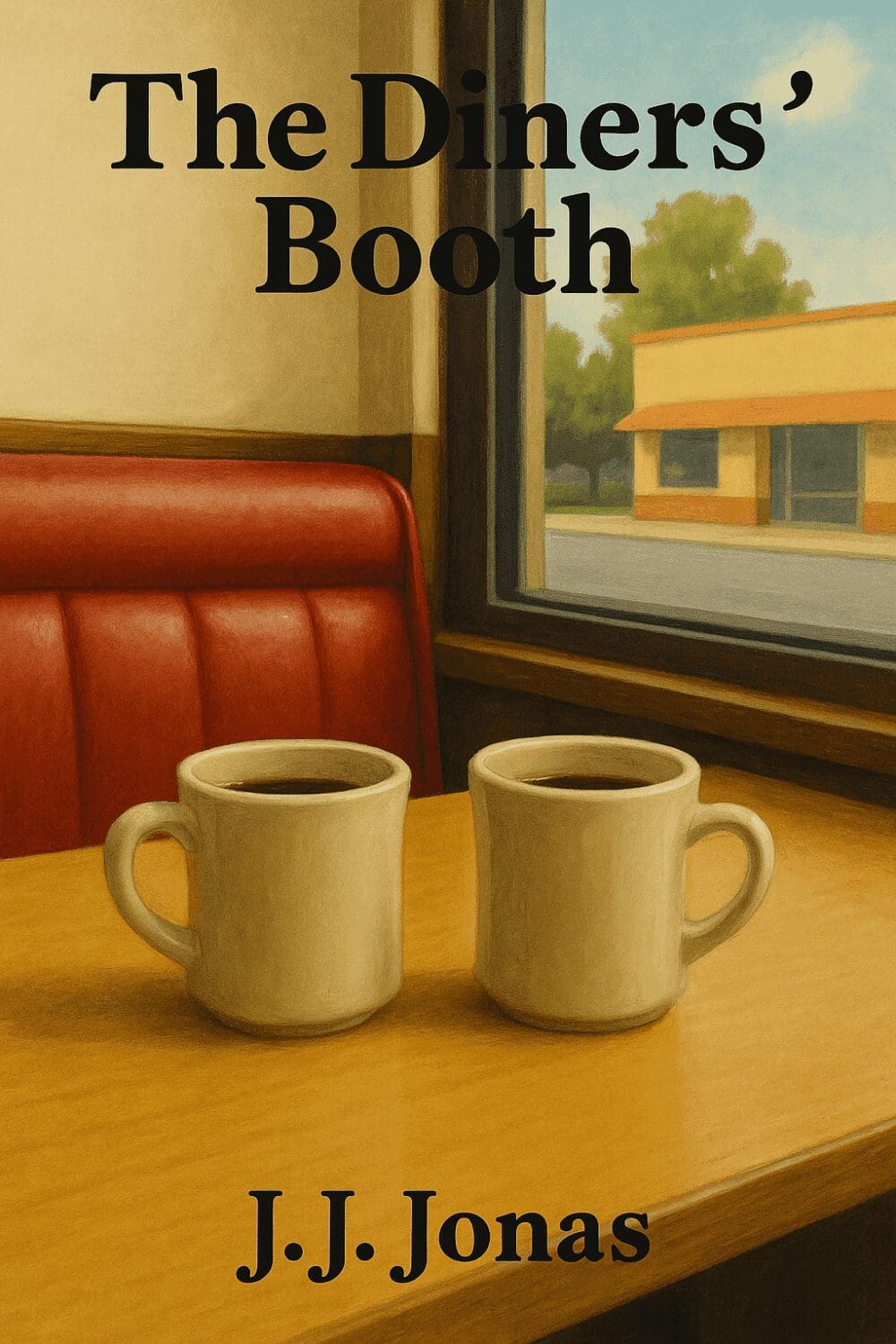 Two coffee mugs on diner table.